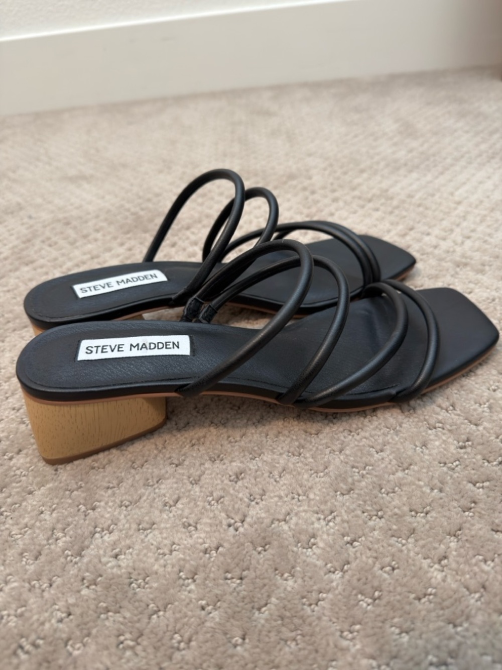 Steve Madden Black Multi-Strap Low Block Heel Mules